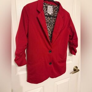 Red Women's Blazer with Leopard Lining